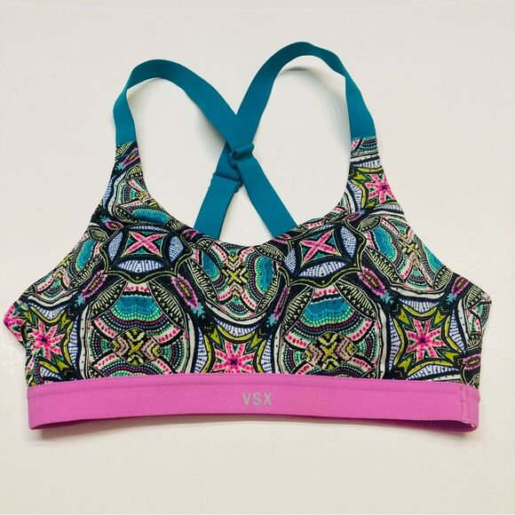 Victoria’s Secret VSX Sport Bra Teal Pink Geometric Print Crossback Size‎ 32B - Picture 5 of 8